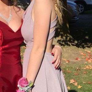 lowcut purple sparkle homecoming dress